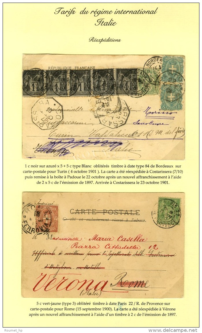 Lots De 2 Cartes Postales Pour L'Italie R&eacute;exp&eacute;di&eacute;es Avec 2 Timbres Poste Italiens. - TB. - Autres & Non Classés