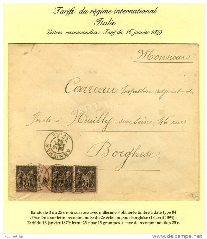 C&agrave;d ASNIERES / SEINE / N&deg; 97 Bande De 3 Dont Paire Mill&eacute;sim&eacute;e 3 Sur Lettre 2 Ports Pour... - Andere & Zonder Classificatie