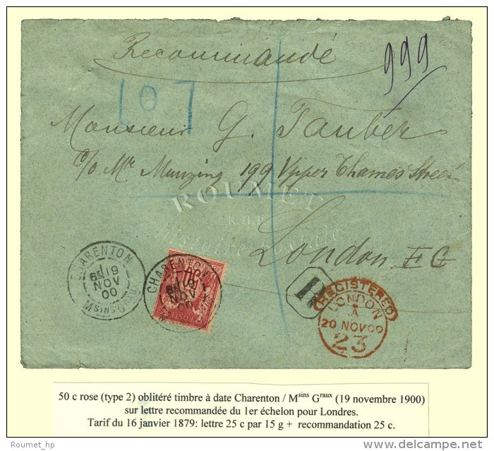 C&agrave;d CHARENTON / Msins Graux / N&deg; 98 Sur Lettre Recommand&eacute;e Pour Londres. 1900. - SUP. - R. - Sonstige & Ohne Zuordnung