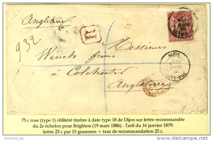 C&agrave;d DIJON / COTE D'OR / N&deg; 71 Sur Lettre Recommand&eacute;e 2 Ports Pour Brighton. 1886. - TB. - Autres & Non Classés