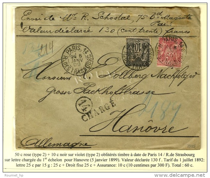 C&agrave;d PARIS 14 / R. DE STRASBOURG / N&deg; 89 + 98 Sur Lettre Charg&eacute;e Pour Hanovre. 1899. - TB / SUP. - Autres & Non Classés