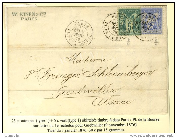 C&agrave;d PARIS / PL. DE LA BOURSE / N&deg; 64 + 68 Sur Lettre Pour Guebwiller. 1876. - TB / SUP. - Autres & Non Classés