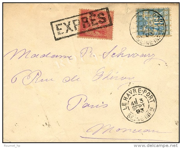 C&agrave;d LE HAVRE-PORT / SEINE-INFRE / N&deg; 90 + Griffe Encadr&eacute;e EXPR&Egrave;S / N&deg; 98 Sur Lettre... - 1876-1878 Sage (Typ I)