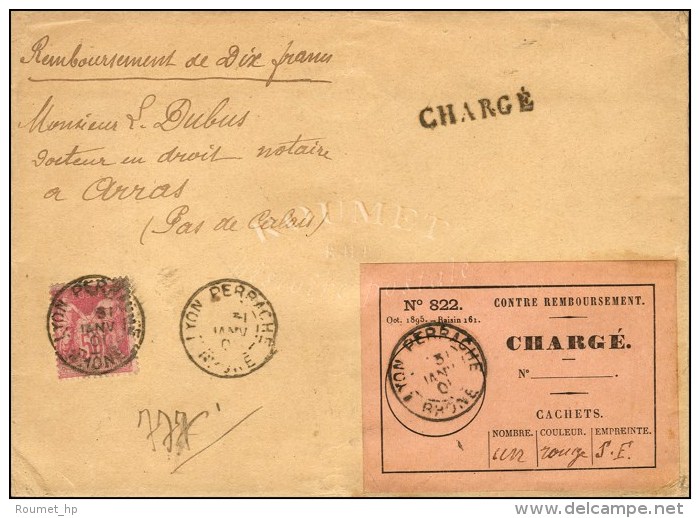 C&agrave;d LYON / PERRACHE / RHONE / N&deg; 98 Sur Lettre Charg&eacute;e Avec Tr&egrave;s Rare &eacute;tiquette... - 1876-1878 Sage (Typ I)