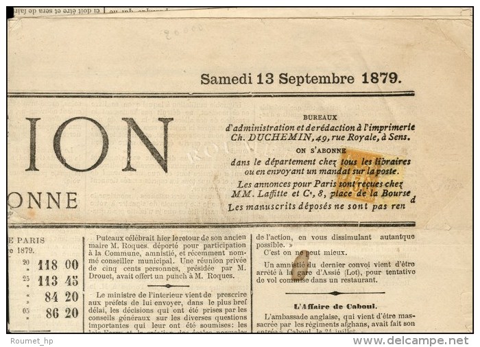 Oblit&eacute;ration Typo / N&deg; 86 Sur Journal Entier L'Union. 1879. - TB / SUP. - R. - 1876-1878 Sage (Type I)