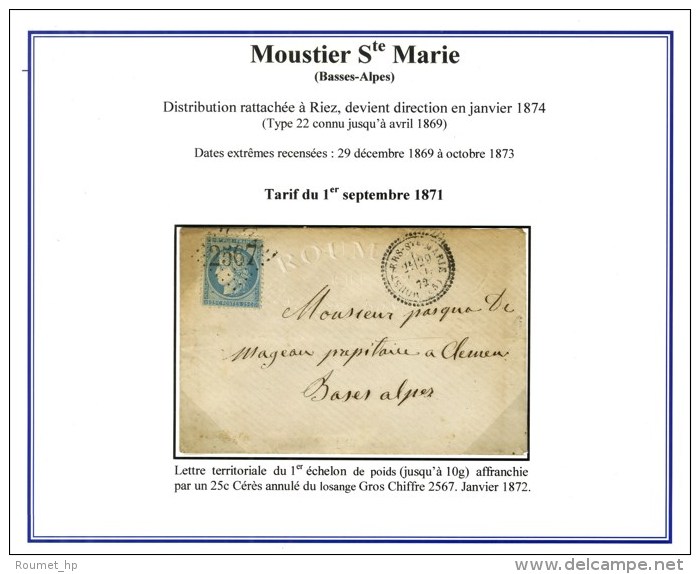 GC 2567 / N&deg; 60 C&agrave;d T 23 MOUSTIERS-Ste-MARIE (5). 1872. - SUP. - R. - 1871-1875 Ceres