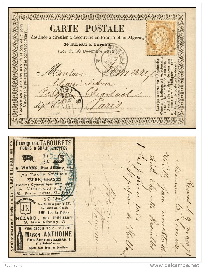 Losange GP2&deg; / N&deg; 59 (tr&egrave;s Rare Entaille BC) C&agrave;d GIVET A PARIS 2&deg; / A Sur CP Annonce.... - 1871-1875 Cérès