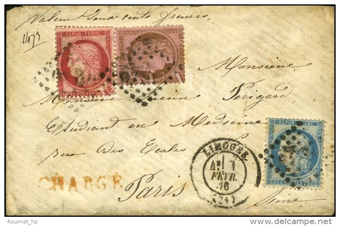 GC 1730 / N&deg; 54 + 57 + 60 C&agrave;d T 17 LIMOGES (81) Sur Lettre Charg&eacute;e. - TB. - 1871-1875 Ceres