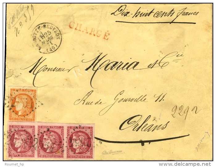 GC 2554 / N&deg; 48 + 49 Bande De 3 Rose Carmin&eacute;e Fonc&eacute;e, Superbes Marges C&agrave;d T 16 LA... - 1870 Bordeaux Printing