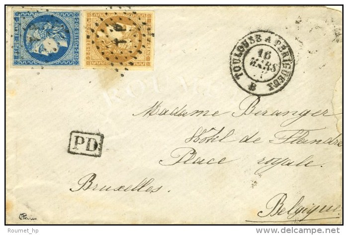 Losange TP / N&deg; 43 + 46 C&agrave;d TOULOUSE A PERIGUEUX Sur Lettre Pour Bruxelles. 1871. - TB / SUP. - 1870 Ausgabe Bordeaux