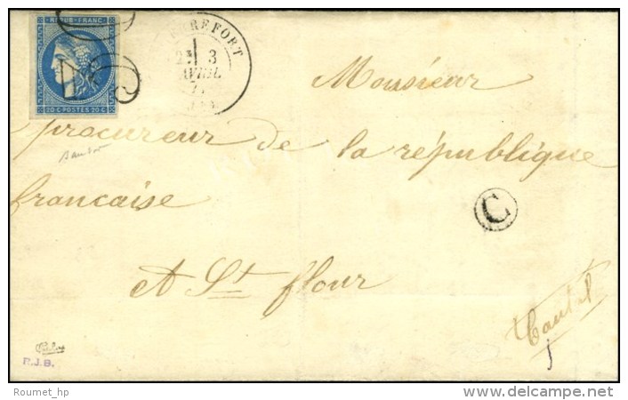 Taxe 30 DT / N&deg; 45 (leg Def)  C&agrave;d T 17 PIERREFORT (14) Sur Lettre Pour St Flour. 1871. Exceptionnelle... - 1870 Ausgabe Bordeaux