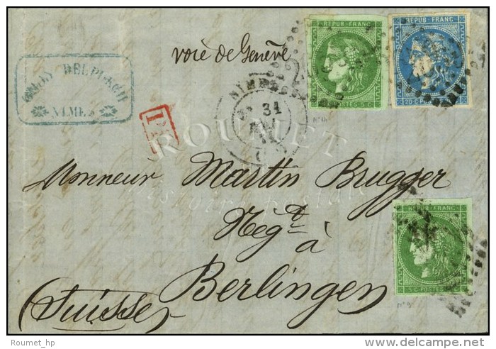 GC 2659 / N&deg; 42 (2) + 46 C&agrave;d T 17 NIMES (29) Sur Lettre Pour La Suisse. 1871. - TB. - R. - 1870 Ausgabe Bordeaux