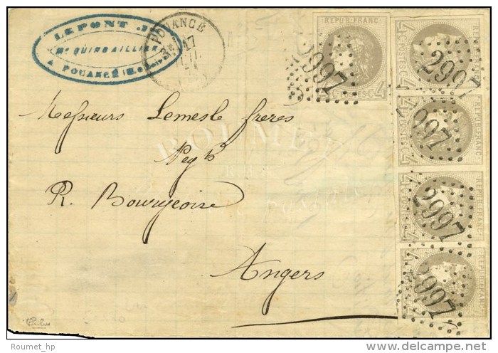 GC 2997 / N&deg; 41 Bande De 4 Superbes Marges + 1 Ex Nuance Gris Lilas C&agrave;d T 16 POUANCE (47) Sur Lettre... - 1870 Ausgabe Bordeaux