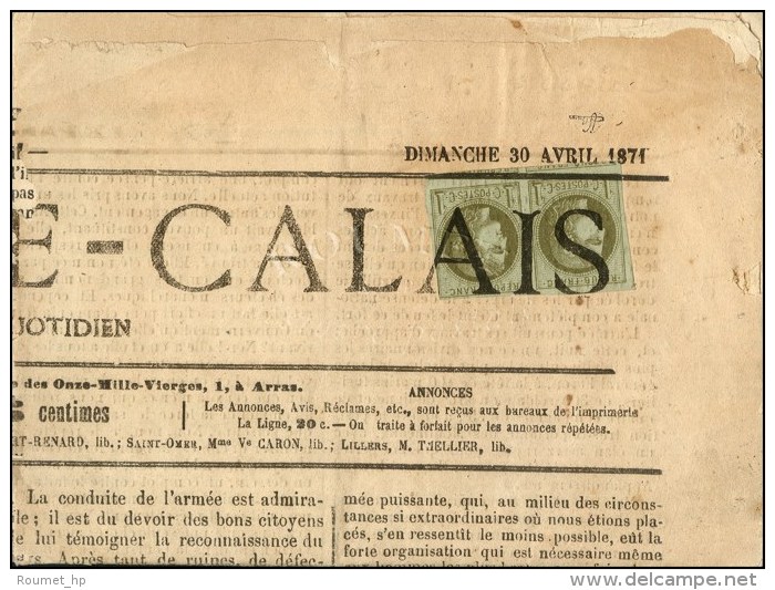 Oblit&eacute;ration Typo / N&deg; 39 (paire) Sur Journal Entier Le Pas De Calais. 1871 - TB / SUP. - R. - 1870 Ausgabe Bordeaux