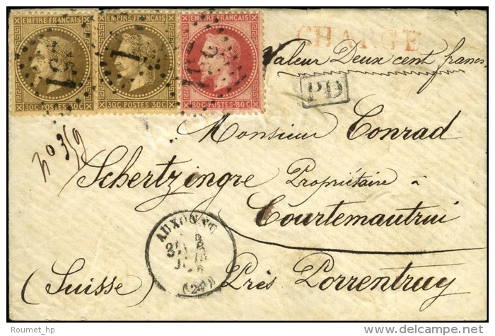 GC 251 / N&deg; 30 (2) + 32 C&agrave;d T 16 AUXONNE (20) Sur Lettre Charg&eacute;e Pour La Suisse. 1872. - TB /... - 1863-1870 Napoléon III. Laure