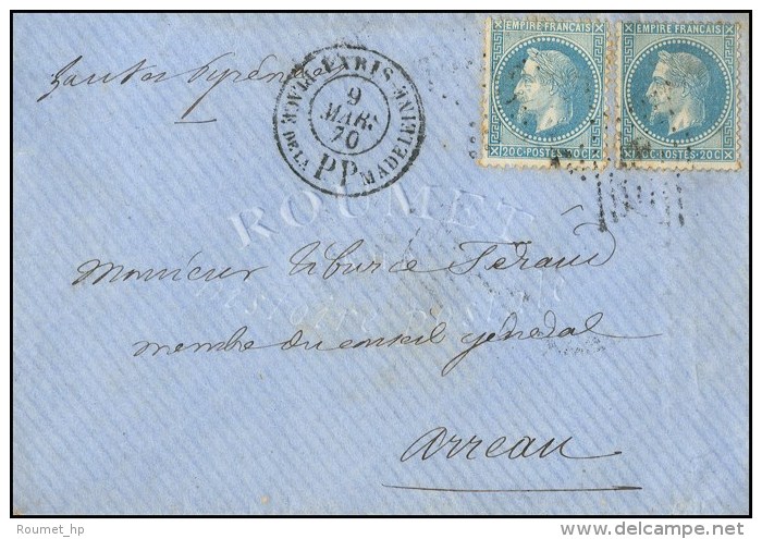 Etoile 3 / N&deg; 29 (2) C&agrave;d PARIS / PLACE DE LA MADELEINE PP Sur Lettre 2 Ports Pour Arreau. Exceptionnelle... - 1863-1870 Napoleon III With Laurels