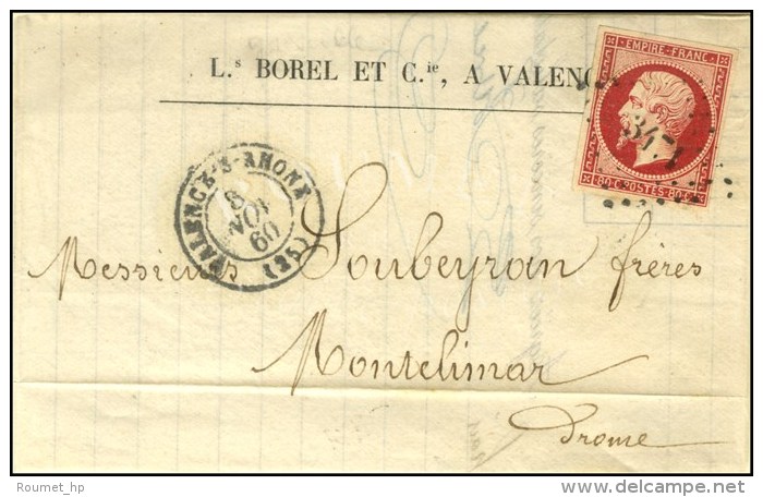 PC 3471 / N&deg; 17A Nuance Groseille C&agrave;d T 15 VALENCE-S-RHONE (25). 1860. - SUP. - 1853-1860 Napoléon III