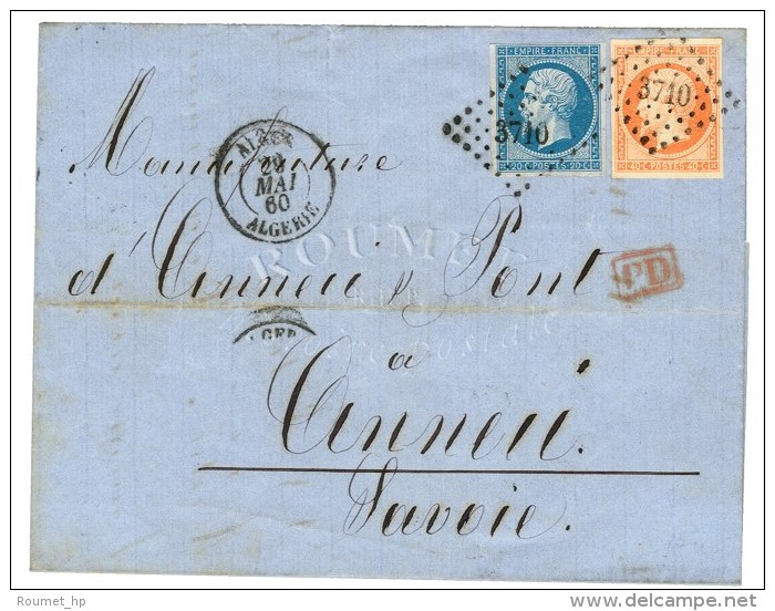 PC 3710 / N&deg; 14 + N&deg; 16 C&agrave;d T 15 ALGER / ALG&Eacute;RIE Sur Lettre Pour Annecy (Etats Sarde). Au... - 1853-1860 Napoléon III.