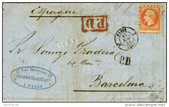 Rouleau De Pointill&eacute;s / N&deg; 16 Piquage Susse C&agrave;d PARIS (60) Sur Lettre Pour Barcelone. 1861. - TB... - 1853-1860 Napoléon III