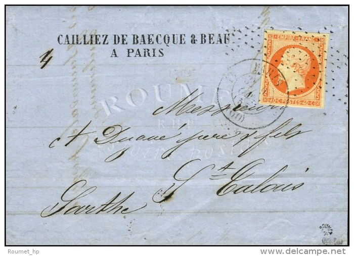 Roulette D'&eacute;toiles / N&deg; 16 C&agrave;d PARIS 60 Sur Lettre 2 Ports Pour St Calais. 1855. - SUP. - R. - 1853-1860 Napoleon III