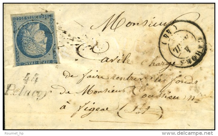 PC 2395 / N&deg; 4 (def) C&agrave;d T 15 CAHORS (44) Cursive 44 Pelacoy (rare) Sur Lettre Avec Texte Dat&eacute; De... - 1849-1850 Ceres