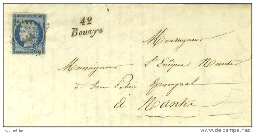 PC 444 / N&deg; 4 (leg Def) Cursive 42 / Bouay&eacute; (rare) Sur Lettre Avec Texte Pour Nantes. 1852. - TB / SUP.... - 1849-1850 Ceres