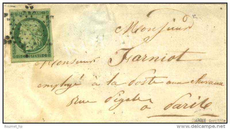 Etoile / N&deg; 2 (belles Marges) Vert Fonc&eacute; Sur Lettre De Paris Pour Paris. Au Verso, C&agrave;d... - 1849-1850 Ceres