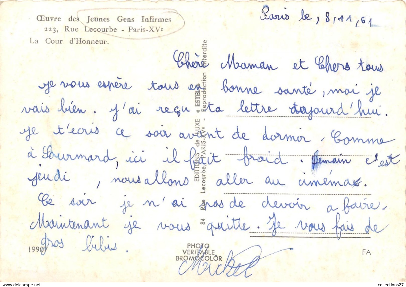 75-PARIS 15-OEUVRE DES JEUNES GENS INFIRMES, LA COUR D'HONNEUR, 223 RUE LECOURBE - Arrondissement: 15