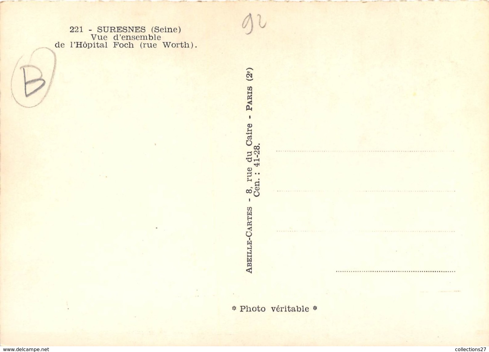 92-SURESNES- VUE D'ENSEMBLE DE L'HÔPITAL FOCH, RUE WORTH - Suresnes