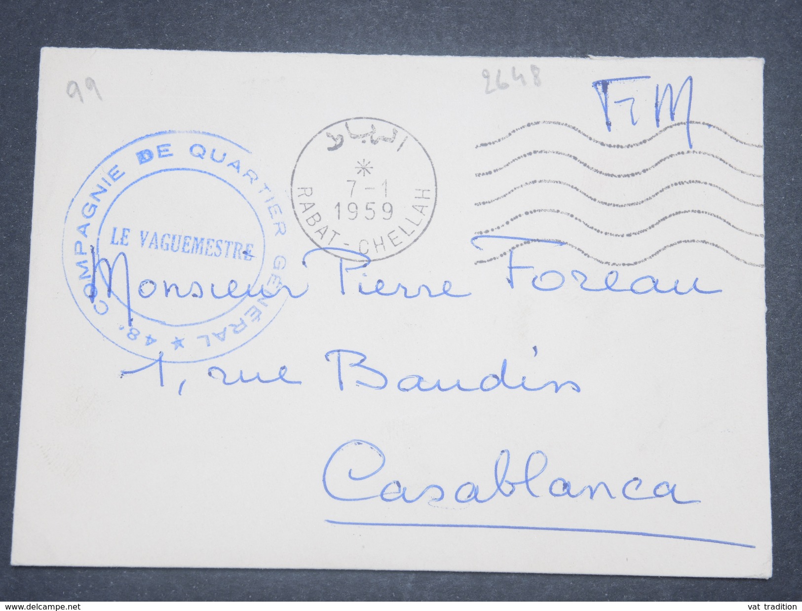 MAROC - Enveloppe En FM De Rabat En 1959  Pour Casablanca - L 8856 - Morocco (1956-...)