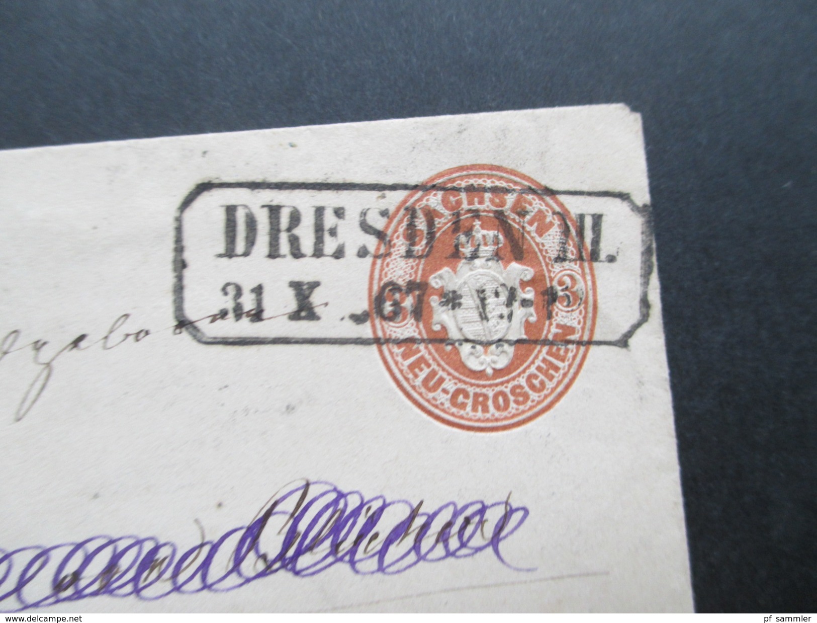 Altdeutschland Sachsen 1867 GA U23 A. Achteck Ortsstempel Dresden III. An Frau Sophie Von Blücher!! 2 Stempel - Saxe