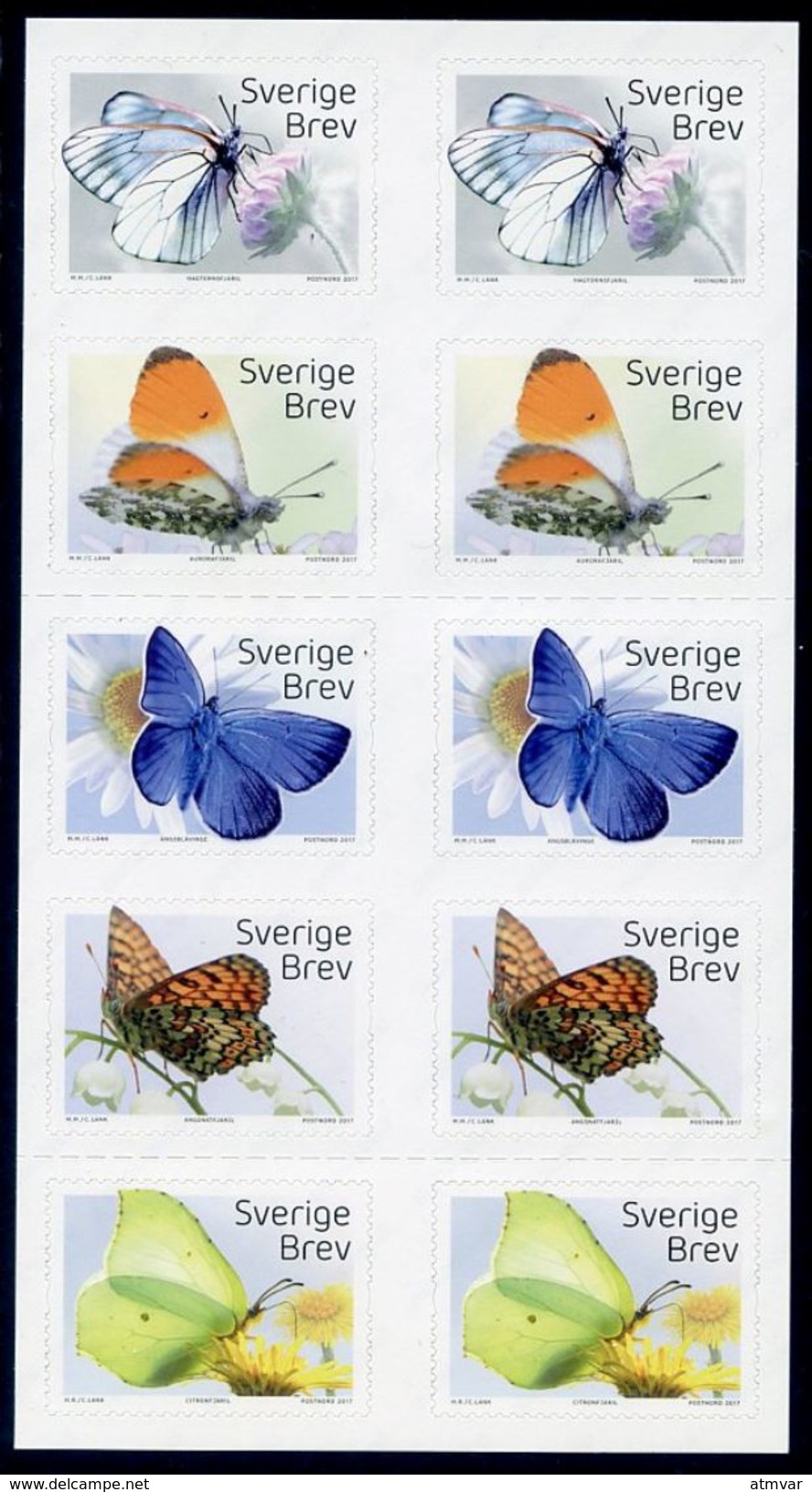 SWEDEN / SUÈDE / SUECIA (2017) - Butterflies / Papillons / Mariposas / Fjärilar - Booklet / Carnet De Timbres - Unused Stamps