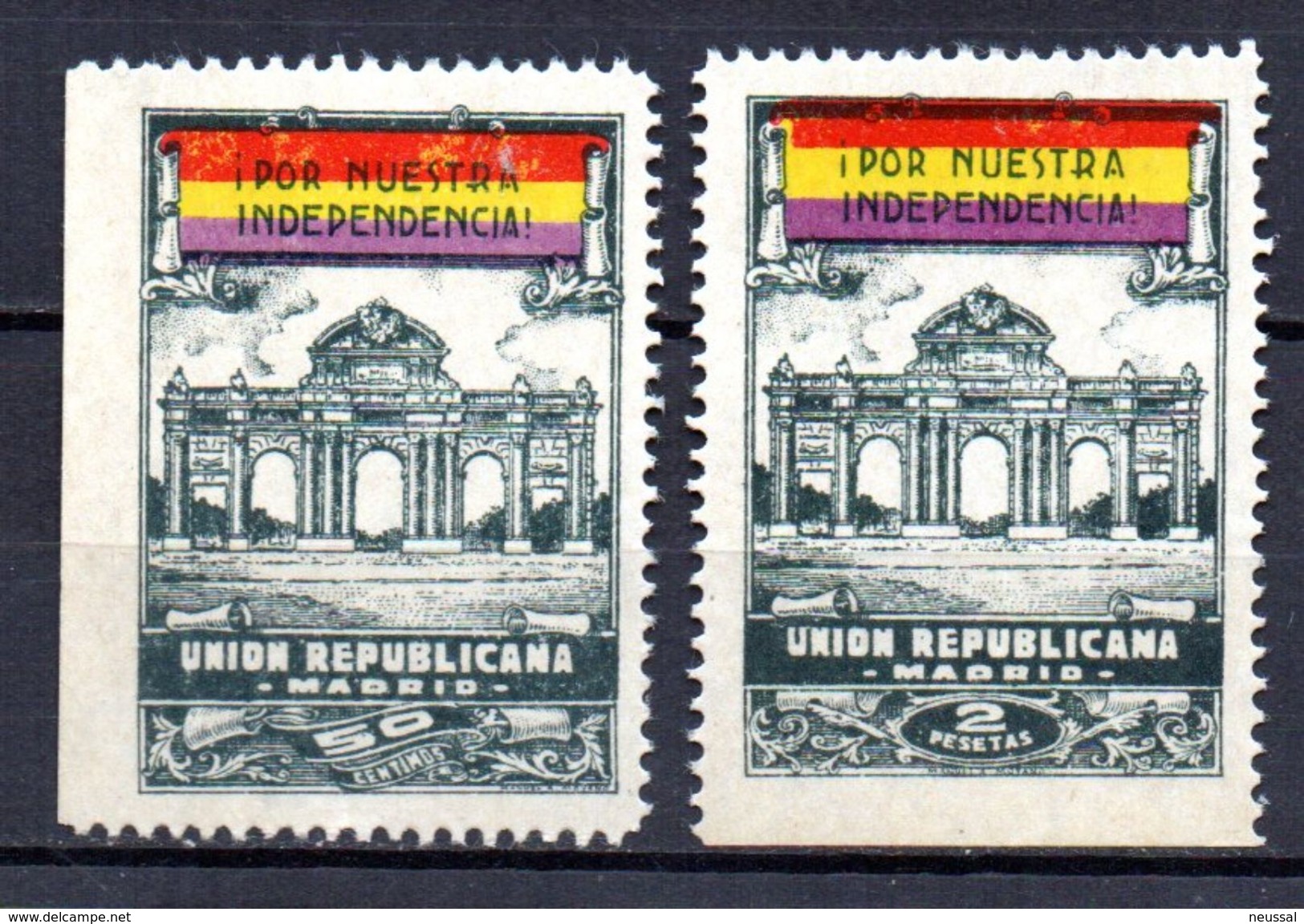 Viñetas Nº 8/9 Madrid. Union Republicana. 50cts-2pts. - Viñetas De La Guerra Civil