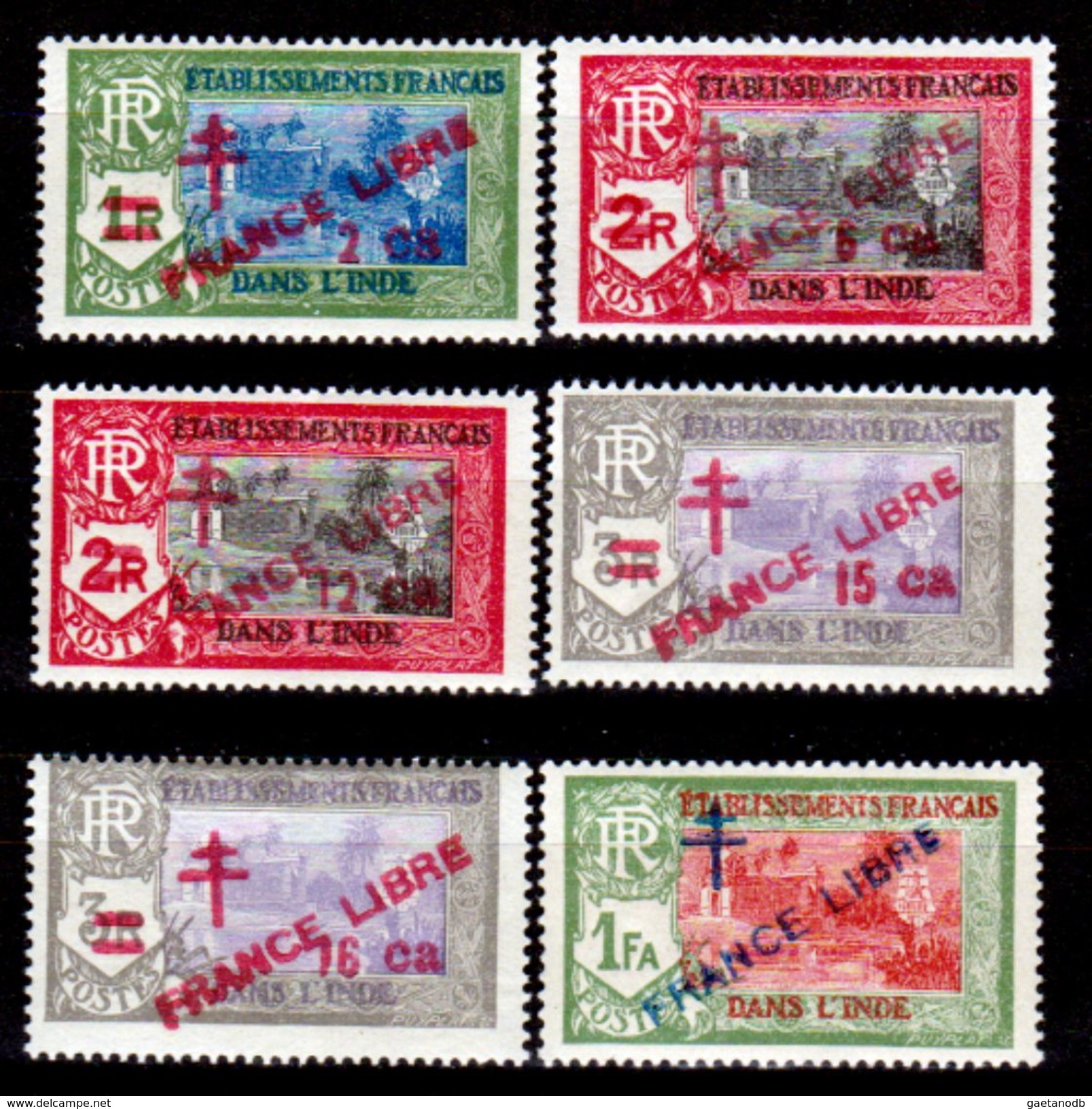 India-Francese-0014 - Emissione 1941-1943 Soprastampati "FRANCE LIBRE" (++) MNH - Privi Di Difetti Occulti. - Unused Stamps