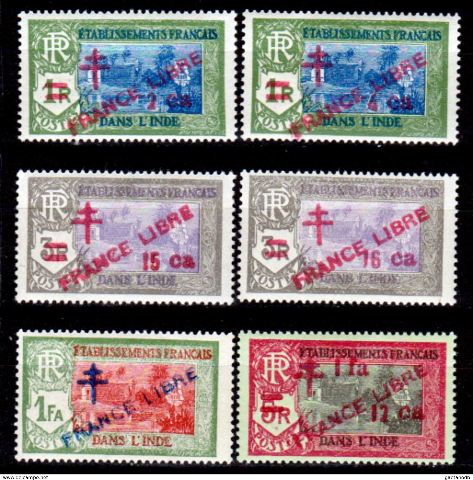 India-Francese-0017 - Emissione 1941-1943 Soprastampati "FRANCE LIBRE" (++) MNH - Privi Di Difetti Occulti. - Unused Stamps