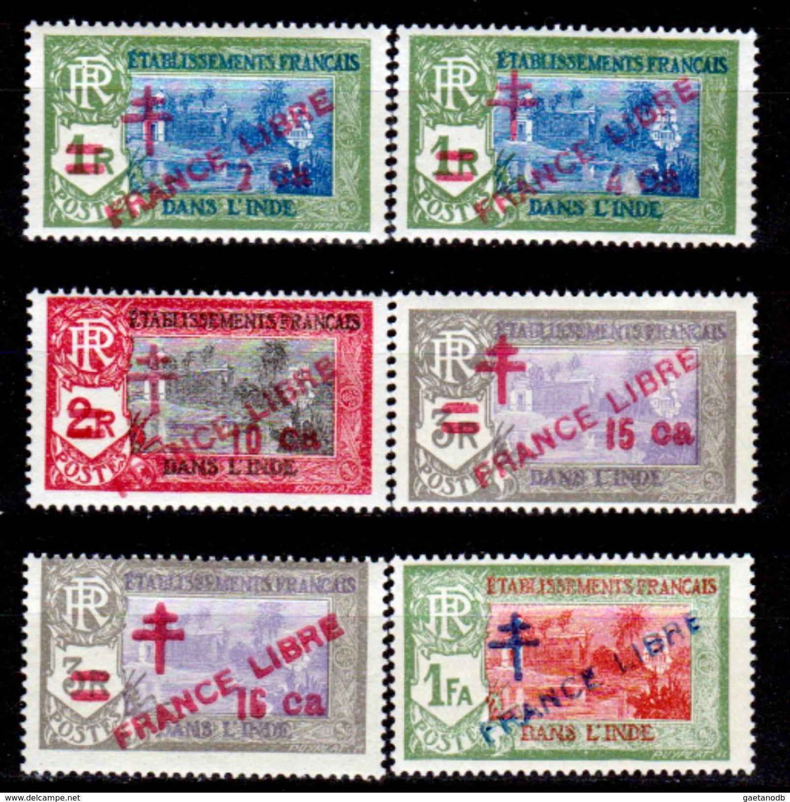 India-Francese-0018 - Emissione 1941-1943 Soprastampati "FRANCE LIBRE" (++) MNH - Privi Di Difetti Occulti. - Unused Stamps
