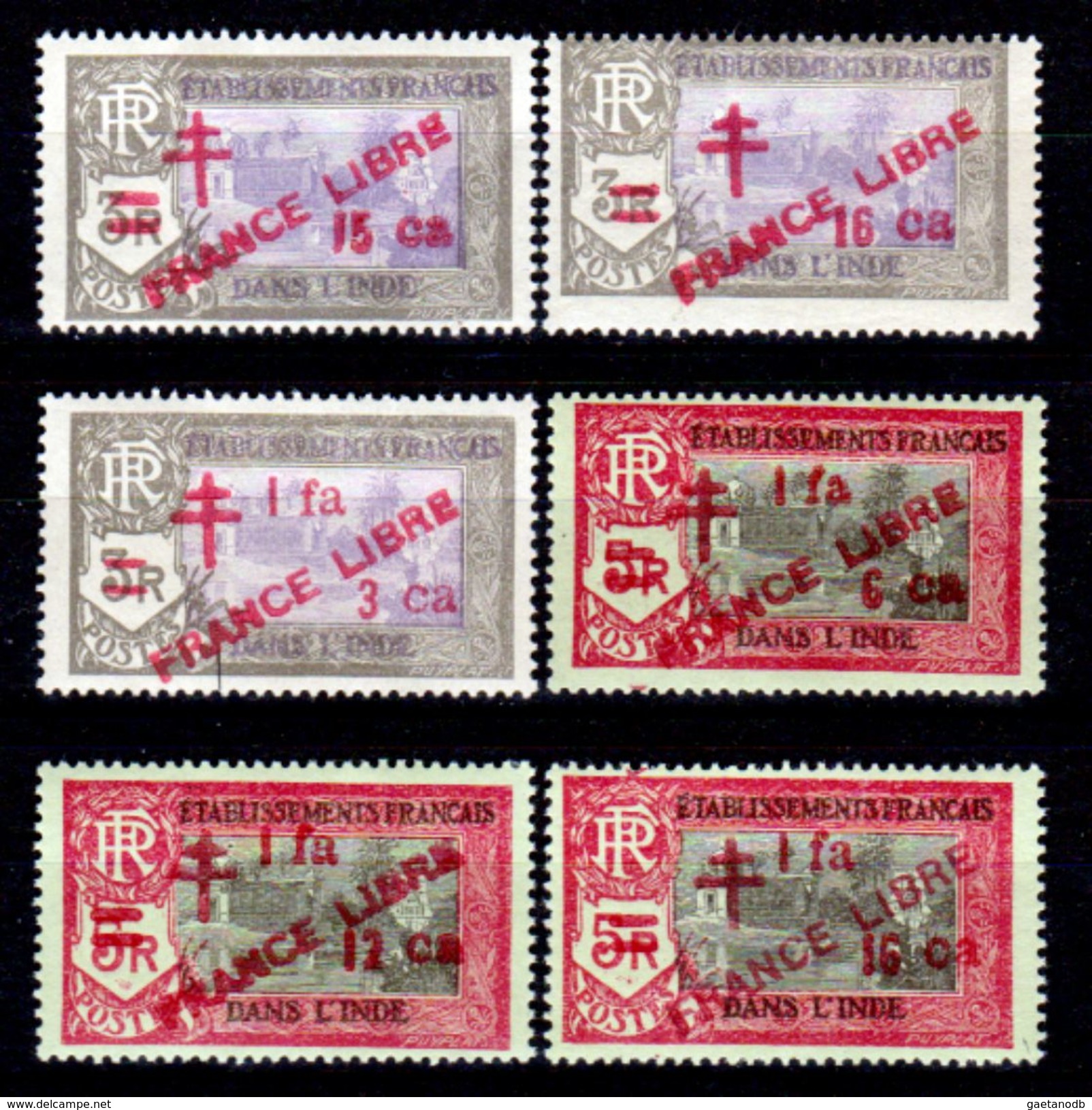 India-Francese-0020 - Emissione 1941-1943 Soprastampati "FRANCE LIBRE" (++) MNH - Privi Di Difetti Occulti. - Unused Stamps