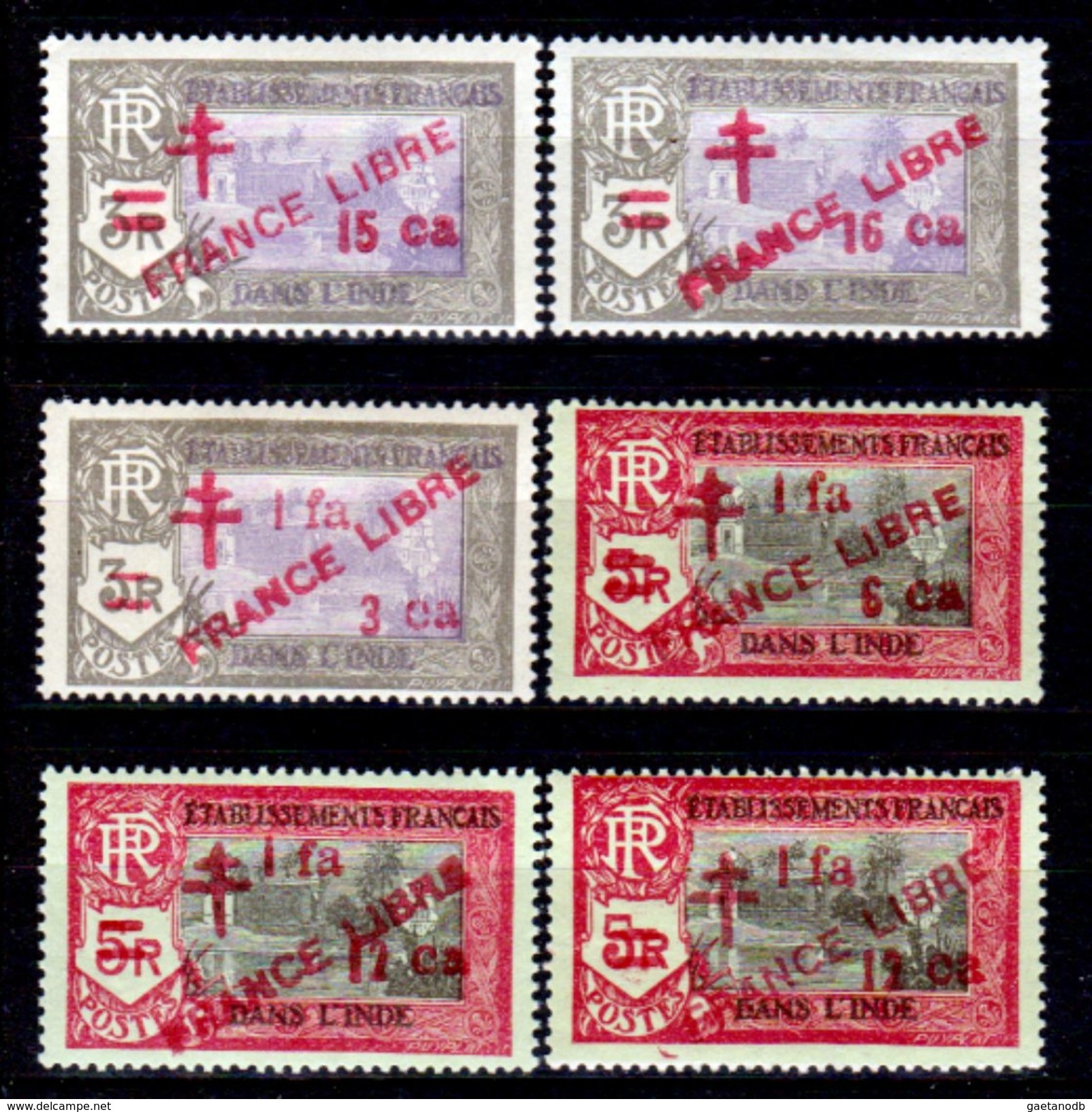 India-Francese-0023 - Emissione 1941-1943 Soprastampati "FRANCE LIBRE" (++) MNH - Privi Di Difetti Occulti. - Unused Stamps