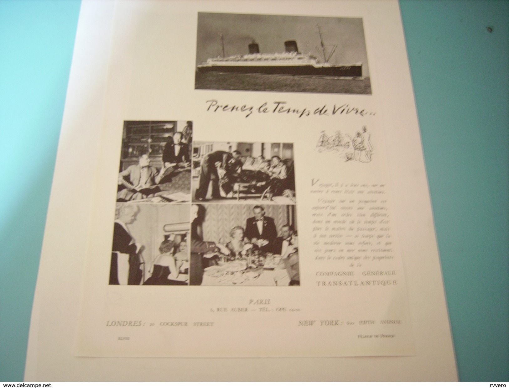 ANCIENNE PUBLICITE TRANSATLANTIQUE LONDRE PARIS NEW YORK 1954 - Other & Unclassified