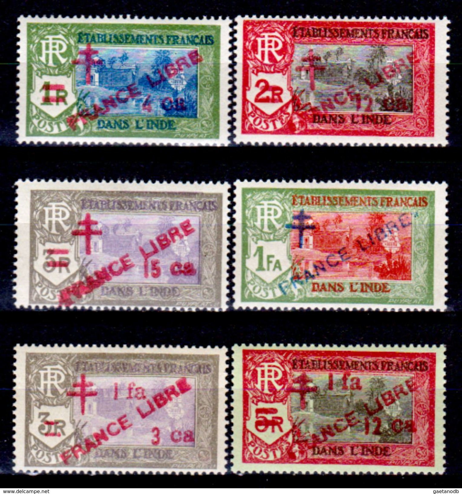 India-Francese-0027 - Emissione 1941-1943 Soprastampati "FRANCE LIBRE" (++) MNH - Privi Di Difetti Occulti. - Unused Stamps