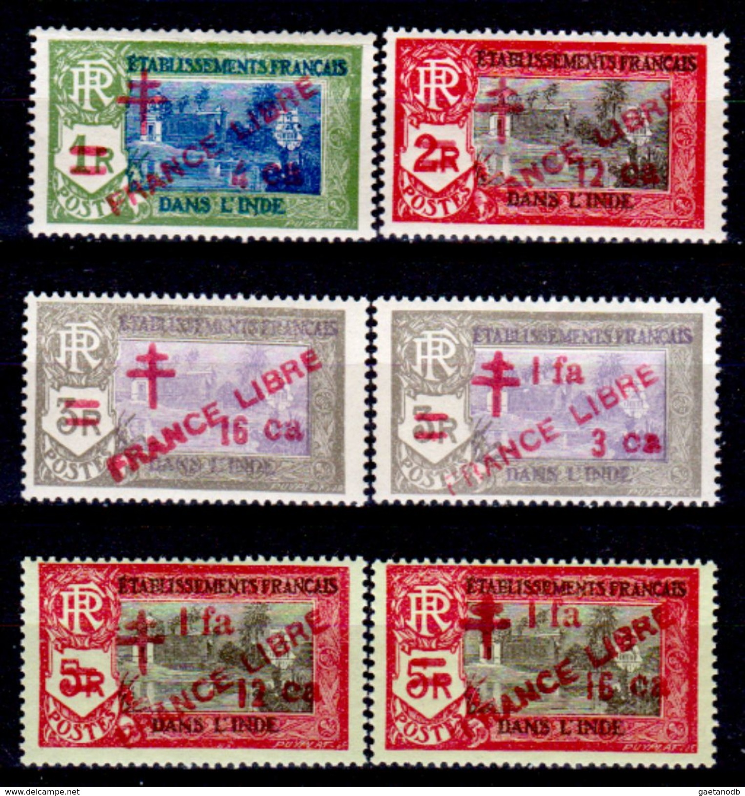 India-Francese-0030 - Emissione 1941-1943 Soprastampati "FRANCE LIBRE" (++) MNH - Privi Di Difetti Occulti. - Unused Stamps
