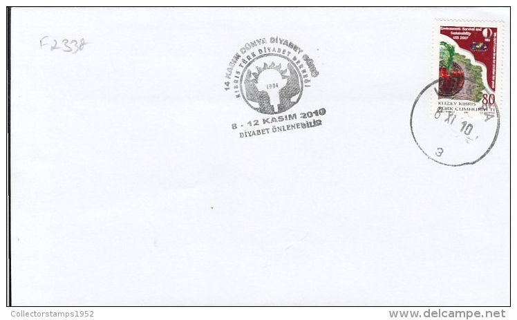 5302FM- DIABETES CONFERENCE, SPECIAL POSTMARK ON COVER, ENVIRONEMENT PROTECTION STAMP, 2010, TURKEY - Covers & Documents
