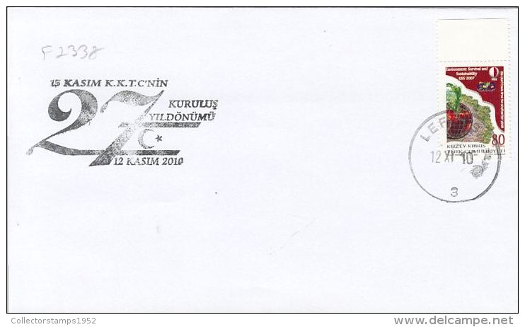 5304FM- NORTHERN CYPRUS REPUBLIC, SPECIAL POSTMARK ON COVER, ENVIRONEMENT PROTECTION STAMP, 2010, TURKEY - Cartas & Documentos