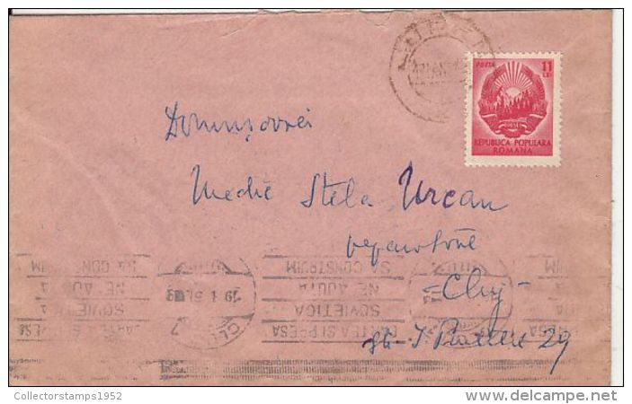 61661- REPUBLIC COAT OF ARMS, STAMP ON COVER, 1951, ROMANIA - Covers & Documents