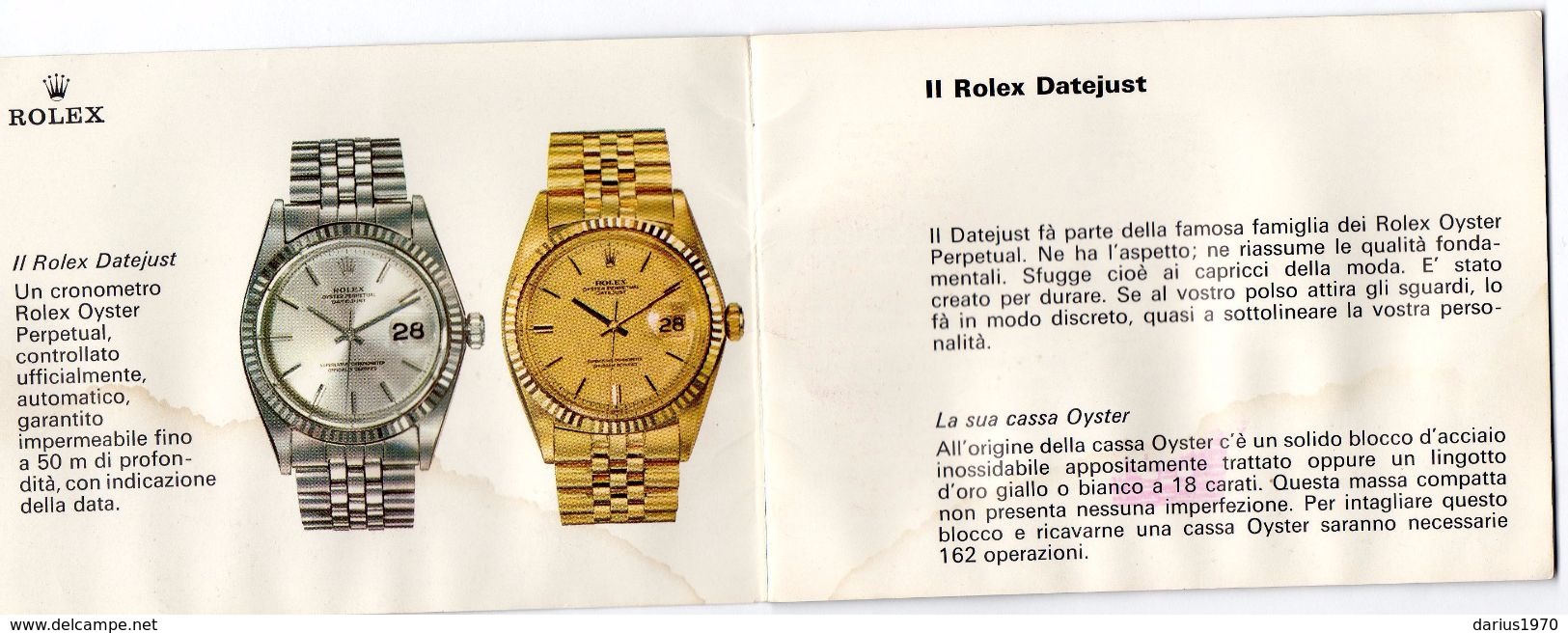 Libretto Caratteristiche Del Rolex Datejust ( Italiano / Stampato In Svizzera ) - Altri & Non Classificati