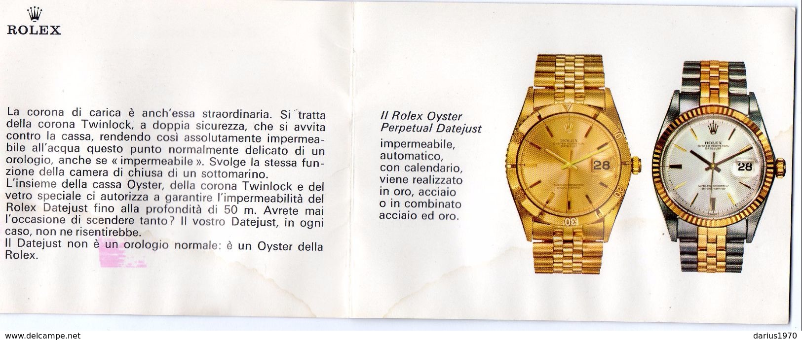 Libretto Caratteristiche Del Rolex Datejust ( Italiano / Stampato In Svizzera ) - Altri & Non Classificati