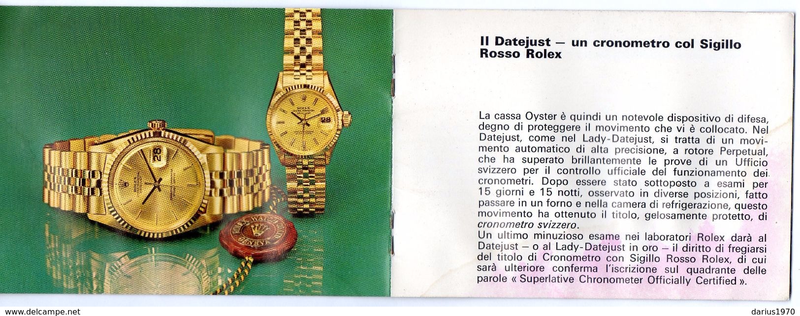 Libretto Caratteristiche Del Rolex Datejust ( Italiano / Stampato In Svizzera ) - Altri & Non Classificati
