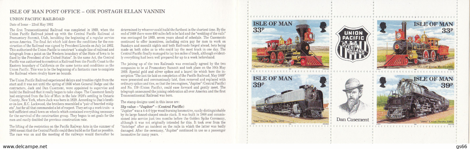 Man, 1992, 512/16, Union Pacific Railroad. Booklet 28, MNH ** - Isla De Man