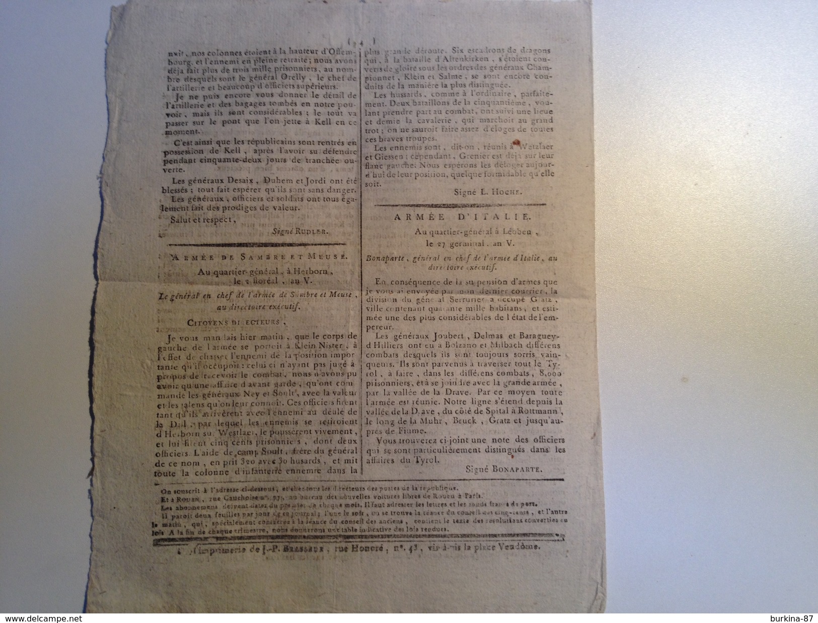 JOURNAL DU SOIR Et Recueil Complet Des Lois , 26 AVRIL 1797 - Kranten Voor 1800