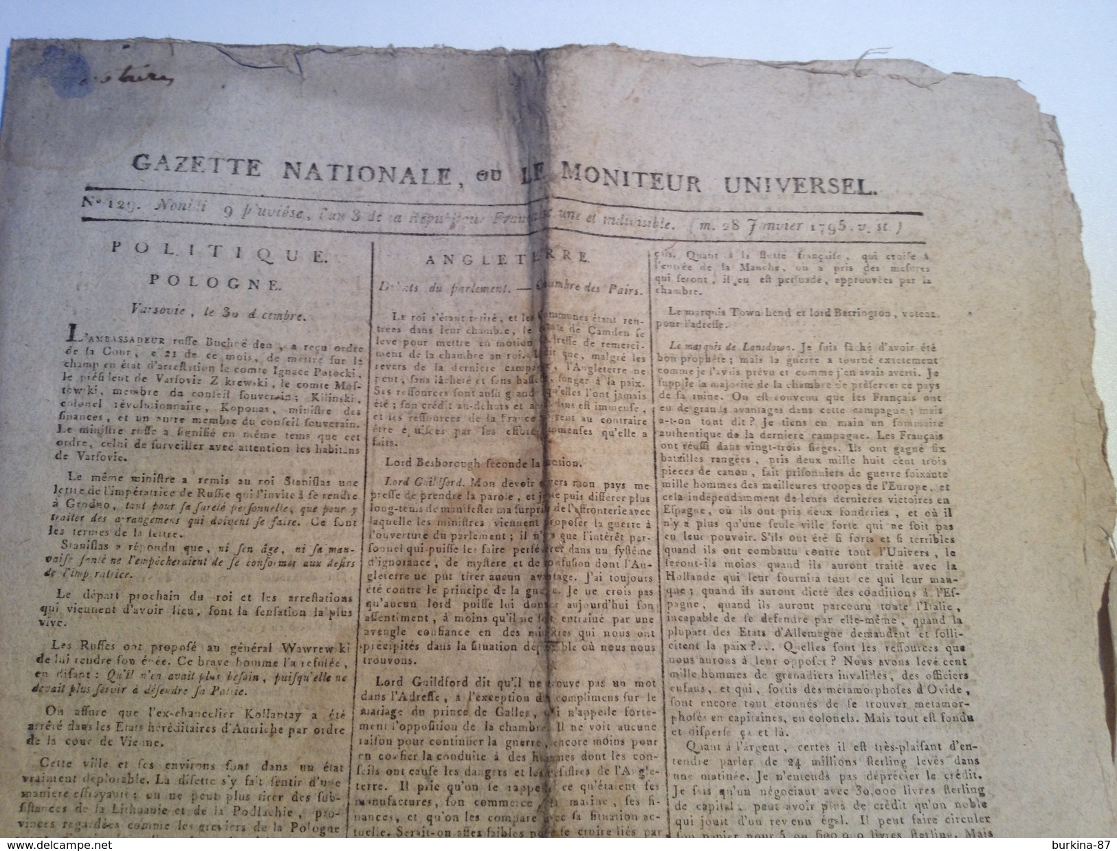 Gazette Nationale Ou Moniteur Universel  , 28 Janvier 1795 - Giornali - Ante 1800